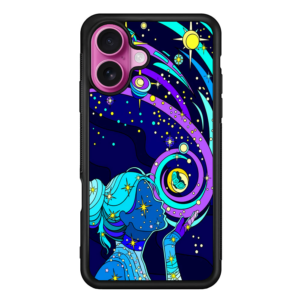 A Woman Blowing Kisses to Planets iPhone 17 Case | Slim Protective Rubber Phone Cover