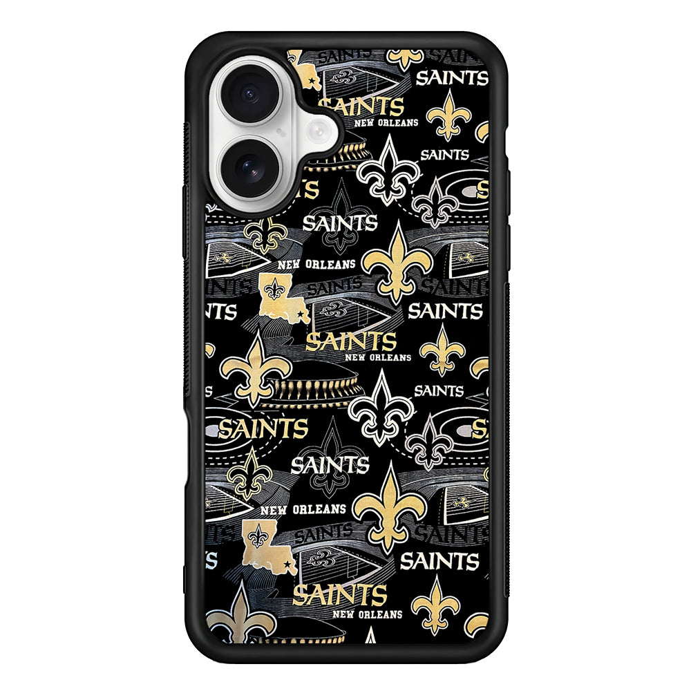 New Orleans Saints Pattern iPhone 16 Plus Case | Durable Protective Rubber Cover