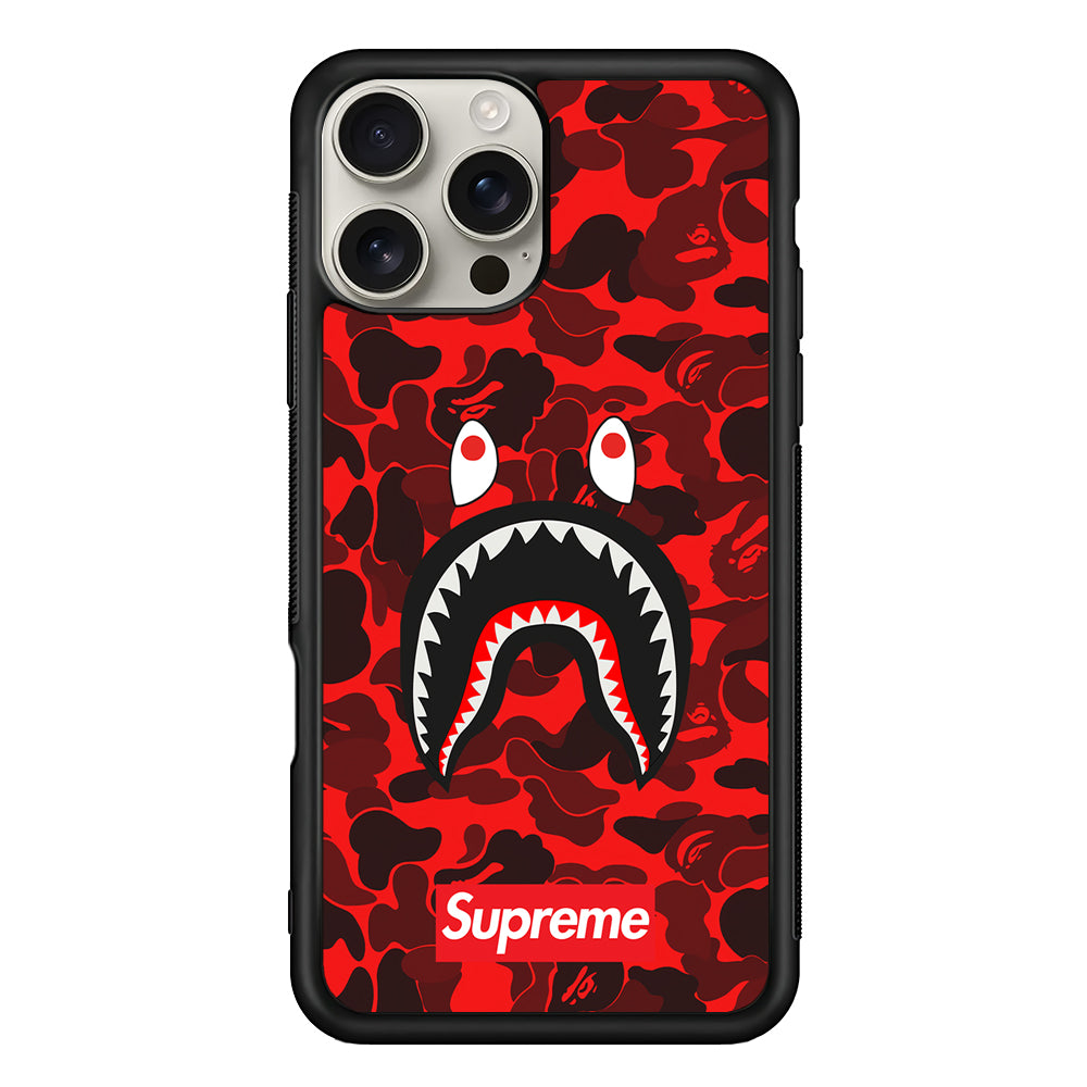 Bape Supreme Red Camo iPhone 16 Pro Max Case | Slim Rubber Case for iPhone 16 Pro Max