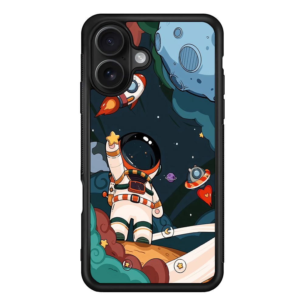 Cartoon Astronaut Holding Up a Star iPhone 16 Case - Oxvistore