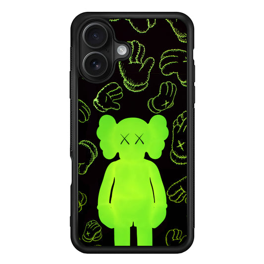 Kaws Doll Glowing Green iPhone 16 Case | Slim Rubber Case for iPhone 16