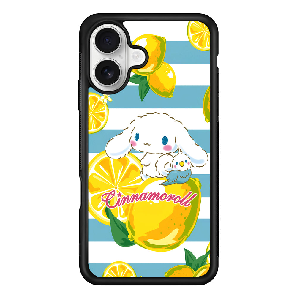 Cinnamoroll Lemons Blue Stripe iPhone 16 Plus Case | Durable Protective Rubber Cover