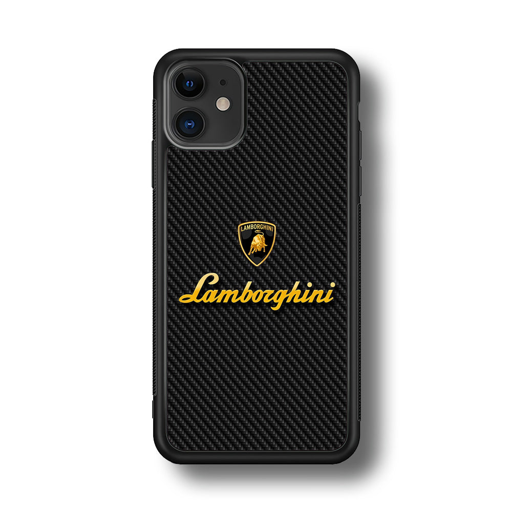 Lamborghini Black Carbon Logo iPhone 12 Case | Slim Rubber Case for iPhone 12