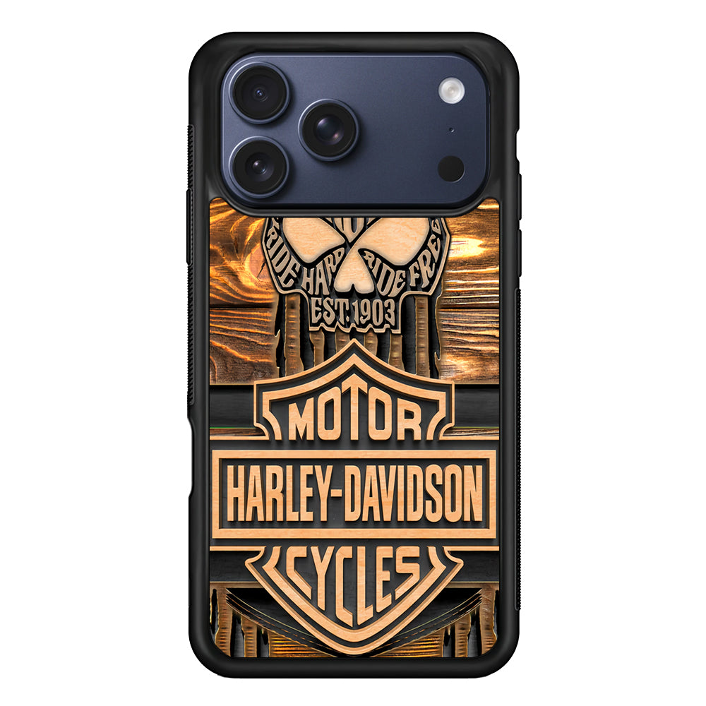 Harley Davidson Wooden Skull iPhone 17 Pro Max Case | Durable Rubber Case for iPhone 17 Pro Max