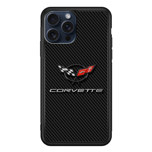 Chevrolet Corvette Logo Carbon iPhone 15 Pro Max Case | Slim Rubber Case for iPhone 15 Pro Max