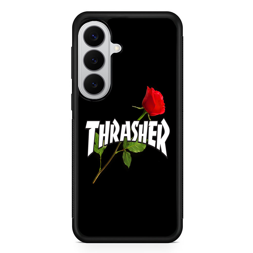 Thrasher Black Rose Flower Samsung Galaxy S26 Case | Slim Rubber Case for Samsung Galaxy S26