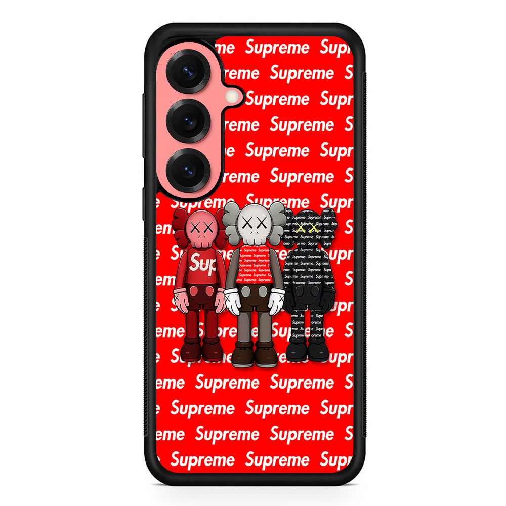 Three Kaws X Supreme Background Samsung Galaxy S25 Case | Slim Rubber Case for Samsung Galaxy S25