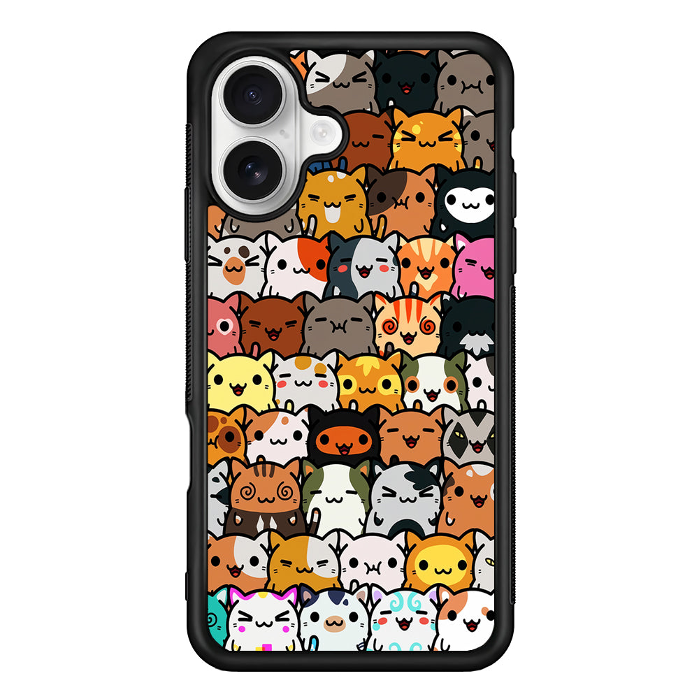 Kawaii Cute Cats Lovers Pattern iPhone 16 Plus Case | Durable Protective Rubber Cover