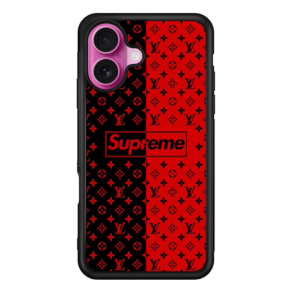 Louis Vuitton X Supreme Red Black iPhone 17 Case | Slim Rubber Case for iPhone 17