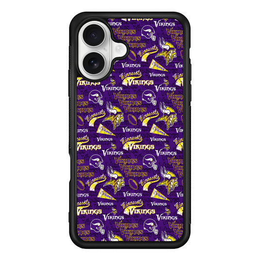 Minnesota Vikings Patterns iPhone 16 Plus Case | Durable Protective Rubber Cover