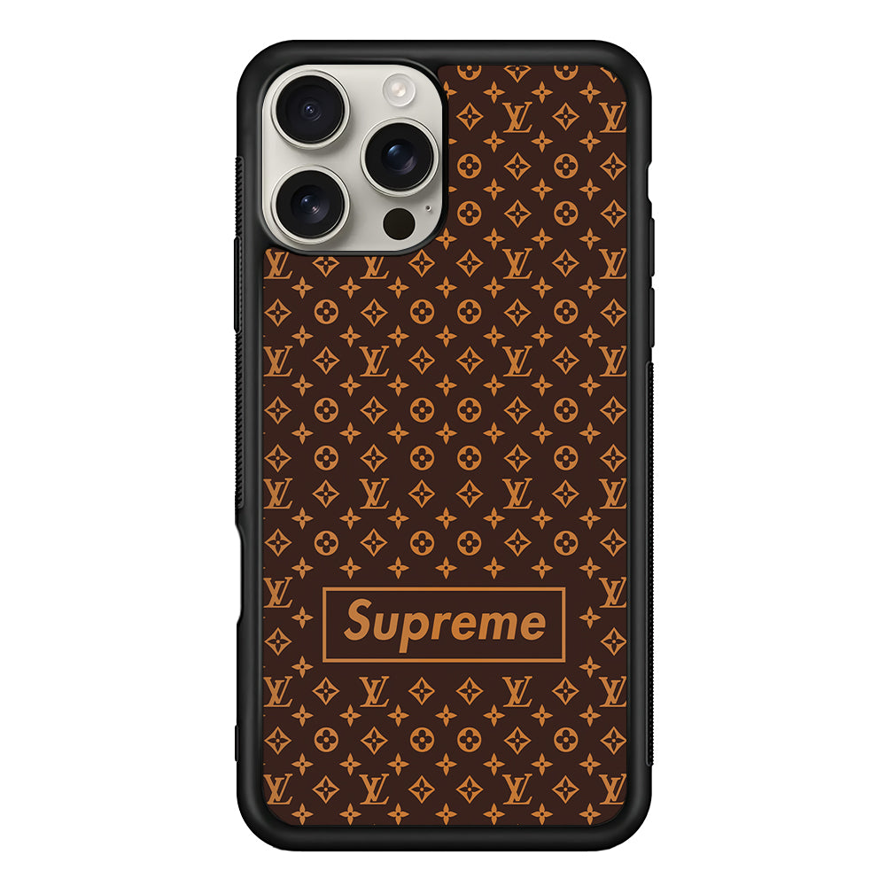 Louis Vuitton X Supreme Brown Background iPhone 16 Pro Max Case | Slim Rubber Case for iPhone 16 Pro Max