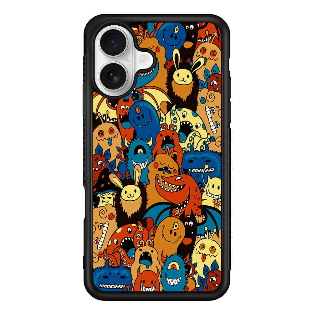 Cute Monsters Doodle Cartoon iPhone 16 Plus Case | Durable Protective Rubber Cover