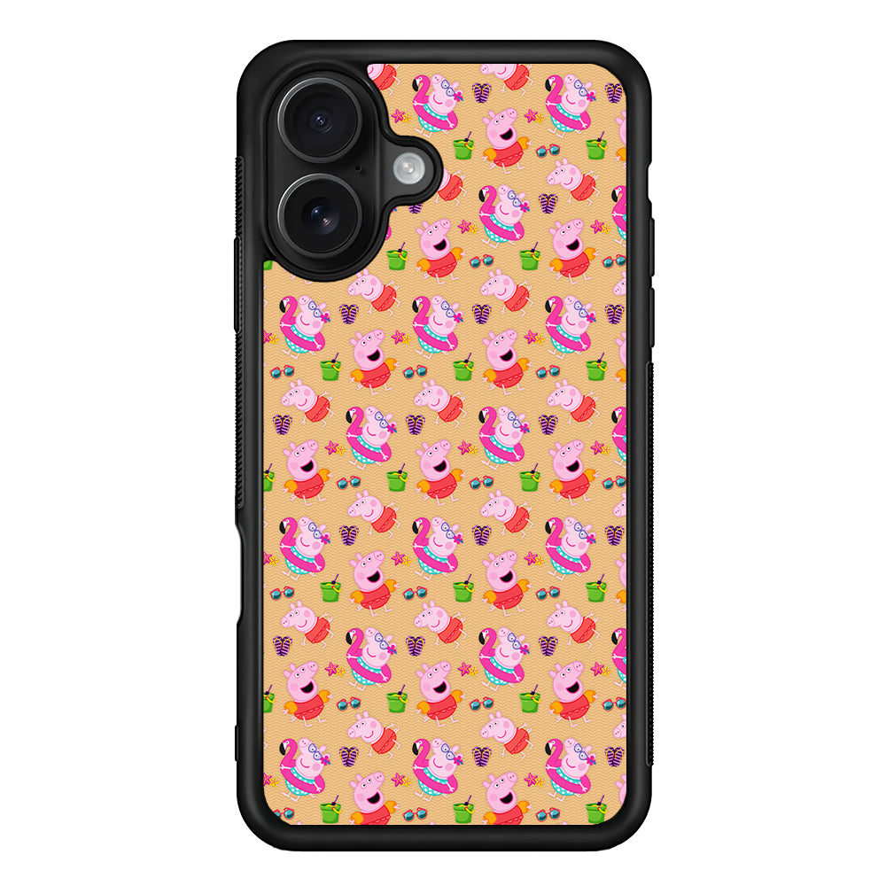 Peppa Pig on The Beach Pattern iPhone 16 Case - Oxvistore