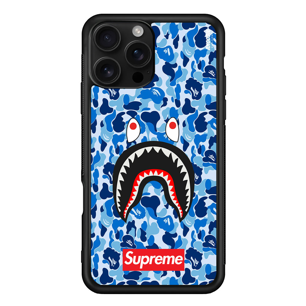 Bape Supreme Blue Camo iPhone 16 Pro Case | Slim Rubber Case for iPhone 16 Pro