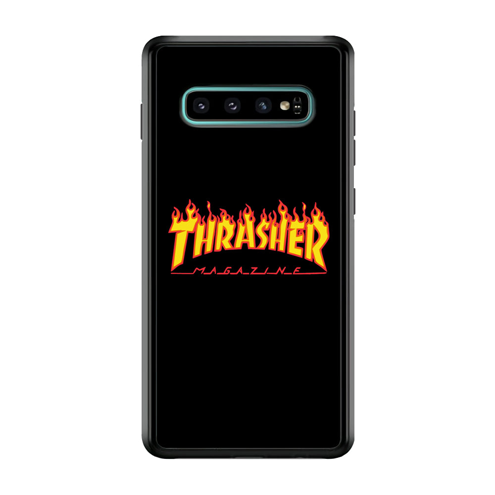 Thrasher Magazine Black Simple Fire Samsung Galaxy S10 Plus Case | Slim Rubber Case for Samsung Galaxy S10 Plus