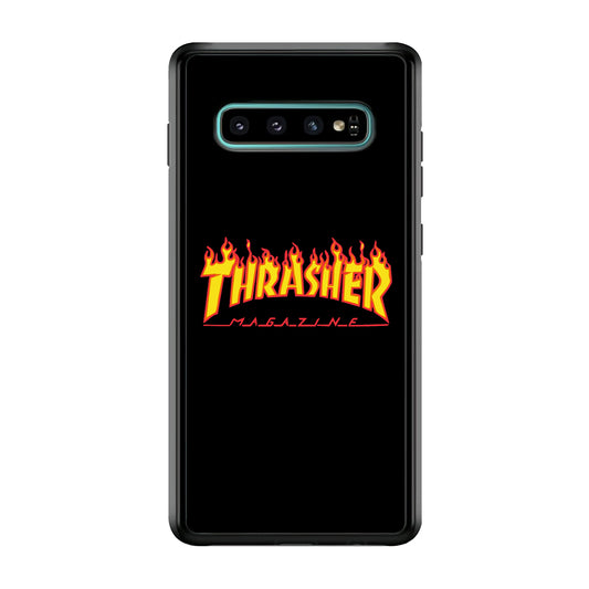 Thrasher Magazine Black Simple Fire Samsung Galaxy S10 Plus Case | Slim Rubber Case for Samsung Galaxy S10 Plus