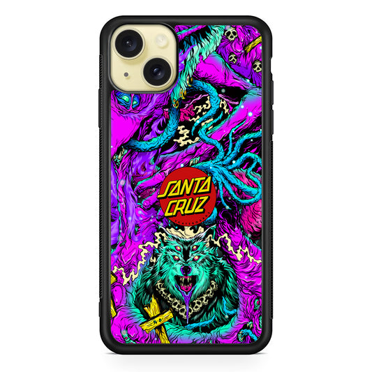 Santa Cruz Skateboard Wolf iPhone 15 Plus Case | Slim Rubber Case for iPhone 15 Plus