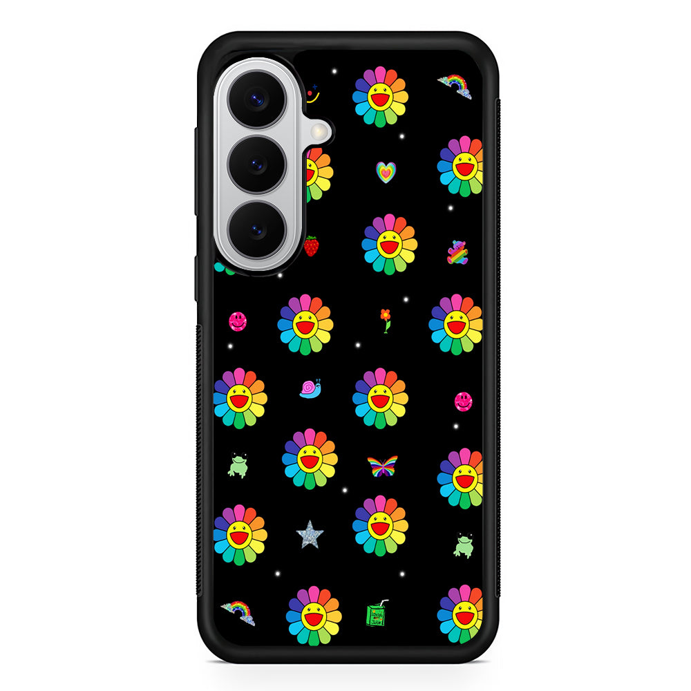 Smile on Rainbow Flower Black Samsung Galaxy S26 Case | Protective Rubber Cover