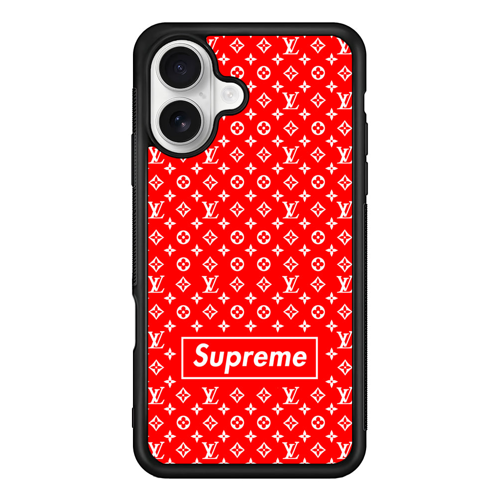 Louis Vuitton X Supreme Red Background iPhone 16 Plus Case | Slim Rubber Case for iPhone 16 Plus