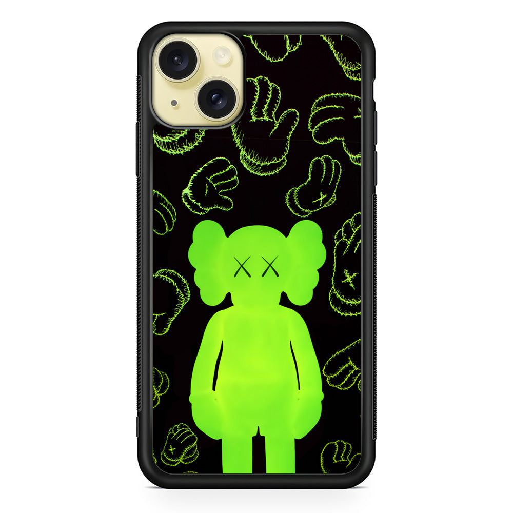 Kaws Doll Glowing Green iPhone 15 Plus Case | Slim Rubber Case for iPhone 15 Plus
