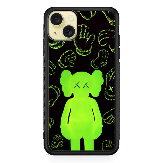 Kaws Doll Glowing Green iPhone 15 Plus Case | Slim Rubber Case for iPhone 15 Plus