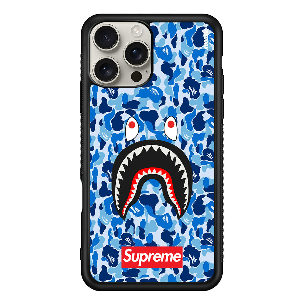 Bape Supreme Blue Camo iPhone 16 Pro Max Case | Slim Rubber Case for iPhone 16 Pro Max