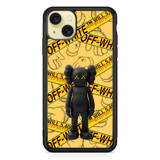 Kaws x Off White Yellow Belt iPhone 15 Plus Case | Slim Rubber Case for iPhone 15 Plus