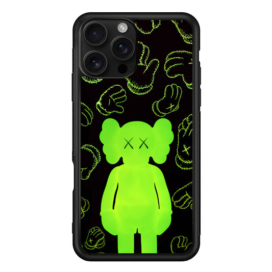 Kaws Doll Glowing Green iPhone 16 Pro Case | Slim Rubber Case for iPhone 16 Pro