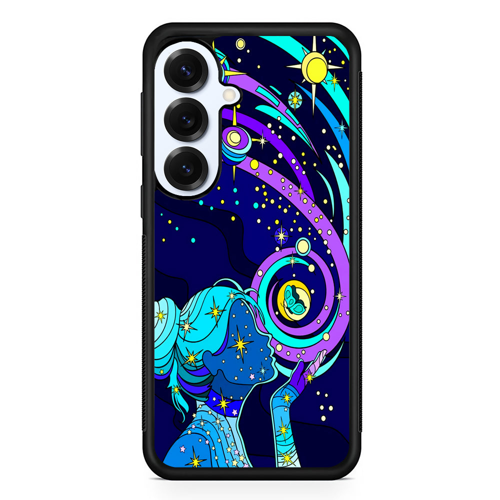 A Woman Blowing Kisses to Planets Samsung Galaxy S25 Plus Case | Slim Rubber Cover for Samsung Galaxy S25 Plus