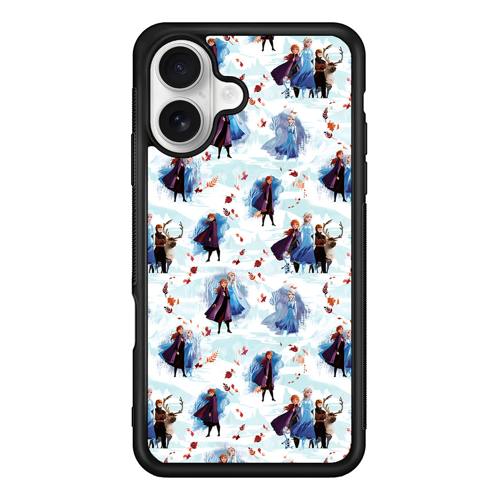 Elsa Anna Frozen Pattern Autumn iPhone 16 Plus Case | Durable Protective Rubber Cover