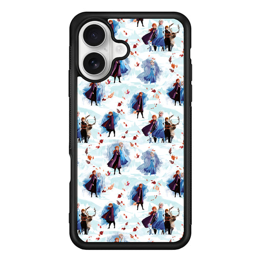 Elsa Anna Frozen Pattern Autumn iPhone 16 Plus Case | Durable Protective Rubber Cover