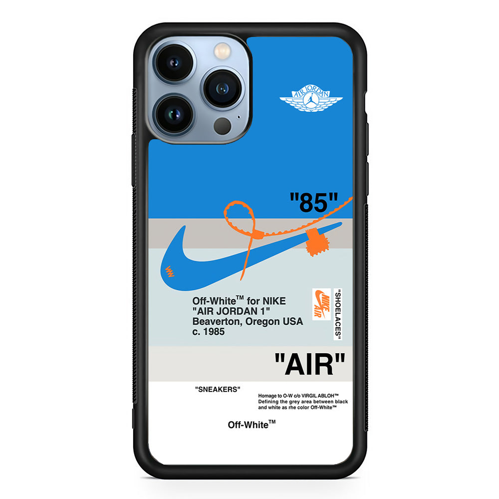 Off White x Nike Air Jordan Blue iPhone 15 Pro Max Case | Slim Rubber Case for iPhone 15 Pro Max
