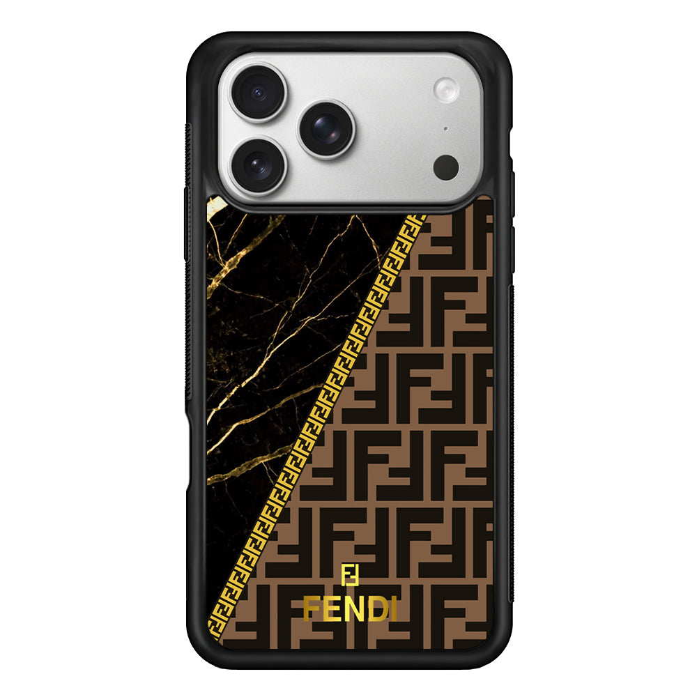 Fendi Patern Marble Gold iPhone 17 Pro Case | Slim Rubber Case for iPhone 17 Pro