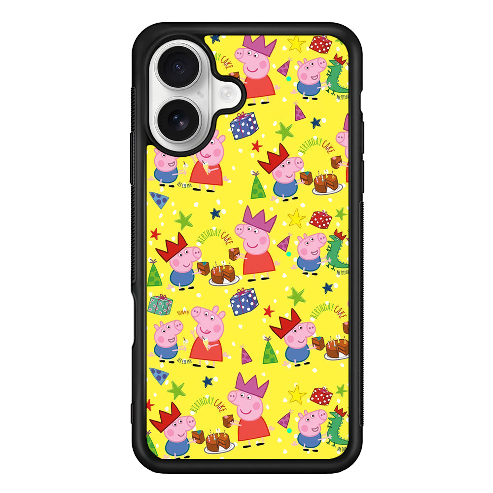 Peppa Pig Happy Birthday Yellow iPhone 16 Plus Case | Durable Protective Rubber Cover