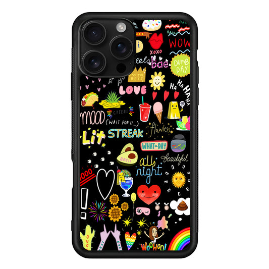 Random Cute Sticker Doodle Dark iPhone 16 Pro Case | Durable Protective Case for iPhone 16 Pro