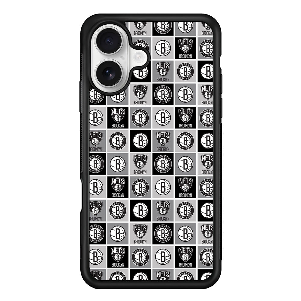 Brooklyn Nets Pattern iPhone 16 Plus Case | Durable Protective Rubber Cover