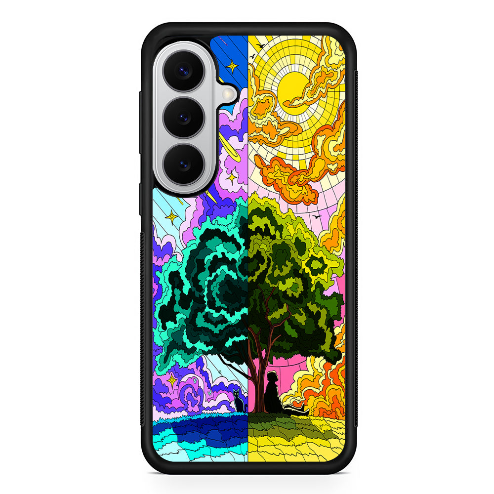 Cat and Men Under The Tree Samsung Galaxy S26 Case | Protective Rubber Cover