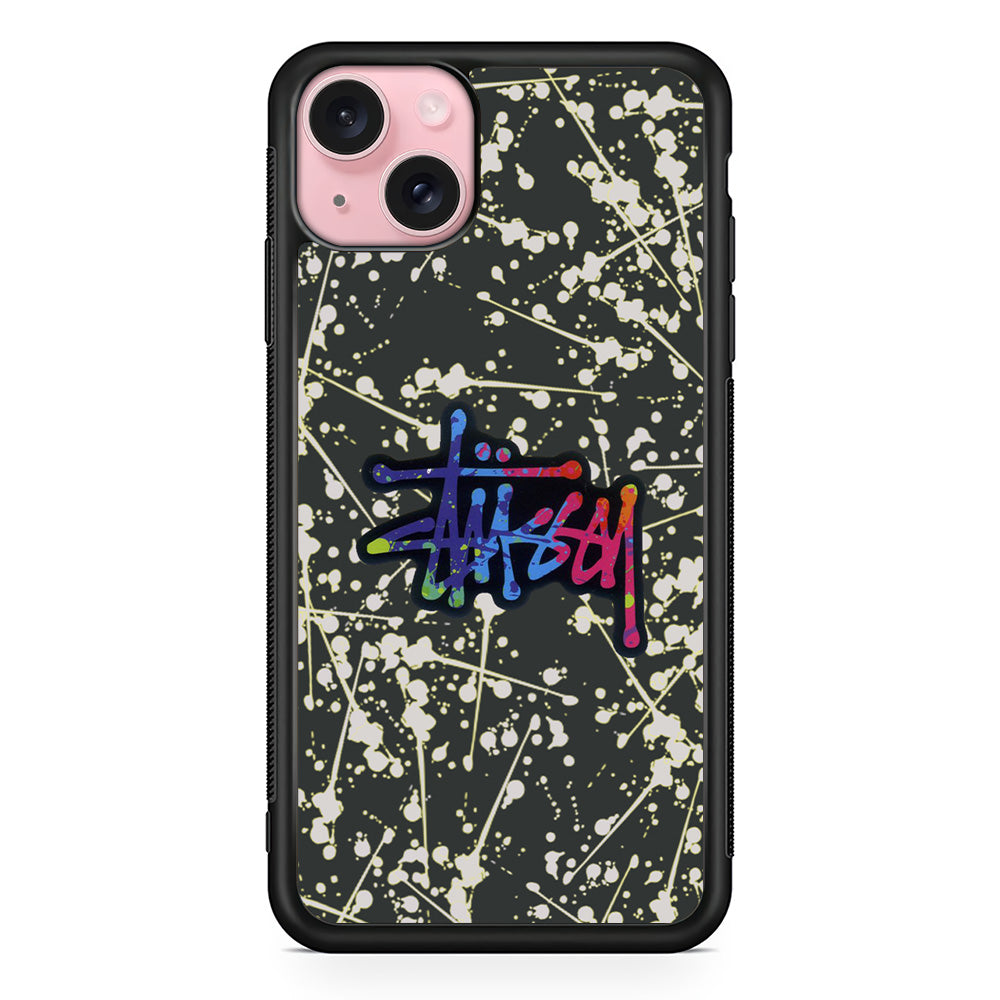 Stussy Splash Grey iPhone 15 Case | Slim Rubber Case for iPhone 15