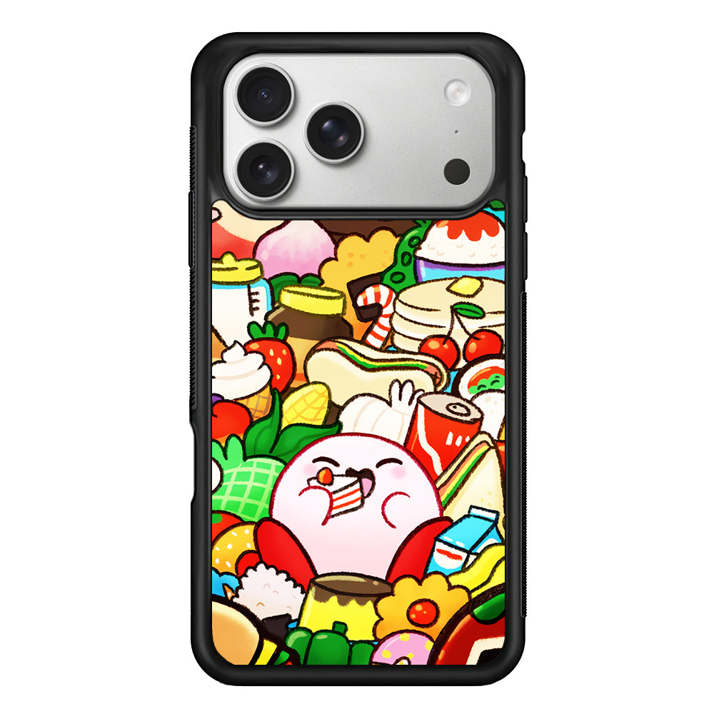 Kirby and a Stack of Food iPhone 17 Pro Case | Slim Rubber Case for iPhone 17 Pro
