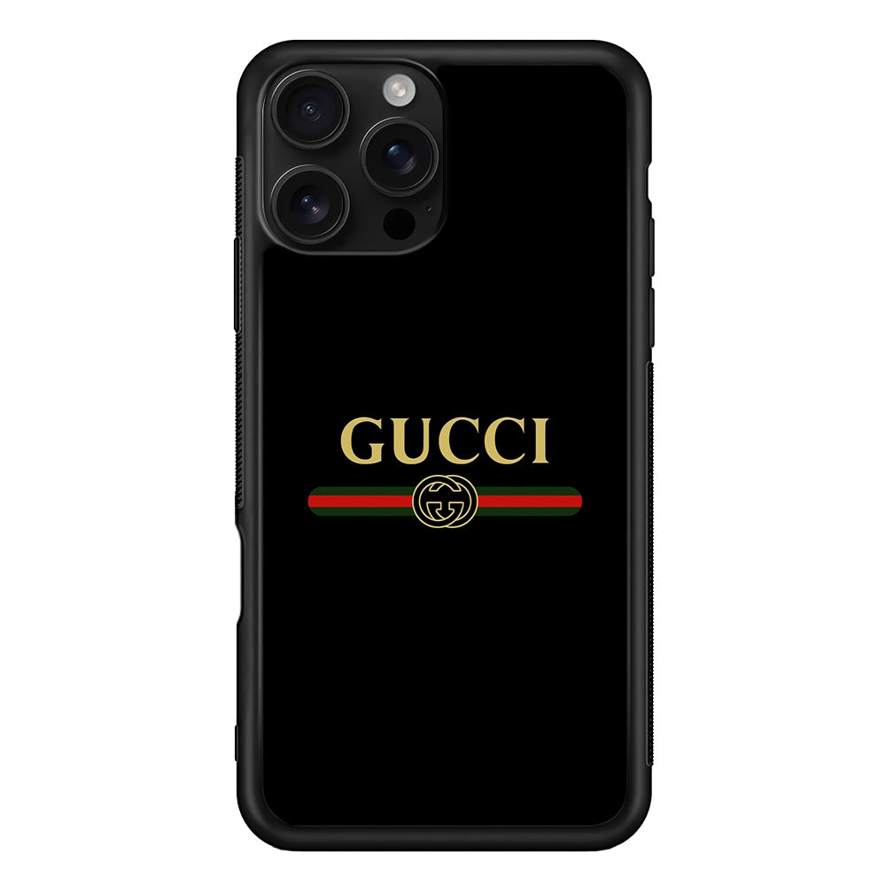 Gucci Logo Black iPhone 16 Pro Case | Slim Rubber Case for iPhone 16 Pro