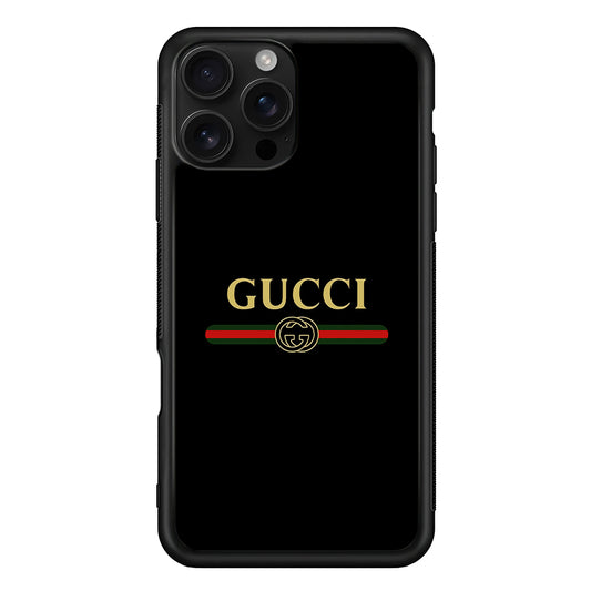 Gucci Logo Black iPhone 16 Pro Case | Slim Rubber Case for iPhone 16 Pro