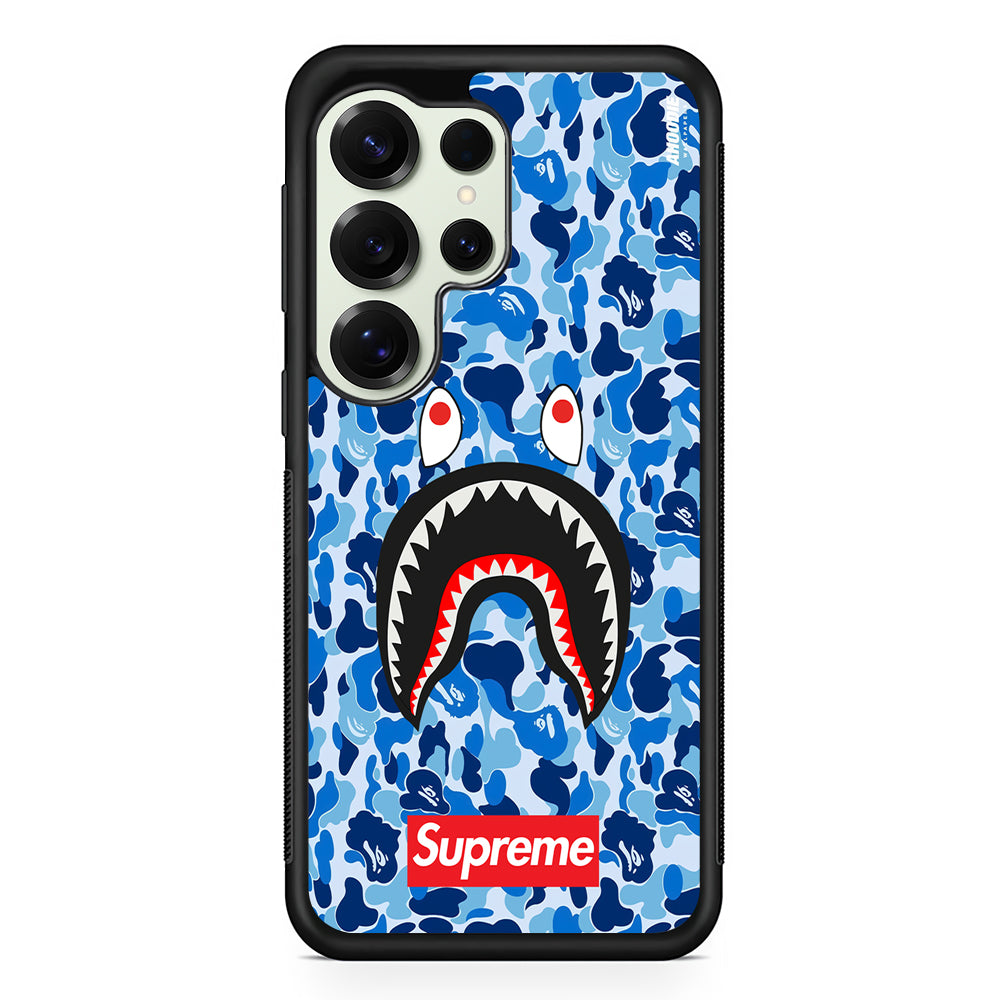 Bape Supreme Blue Camo Samsung Galaxy S25 Ultra Case | Slim Rubber Case for Samsung Galaxy S25 Ultra