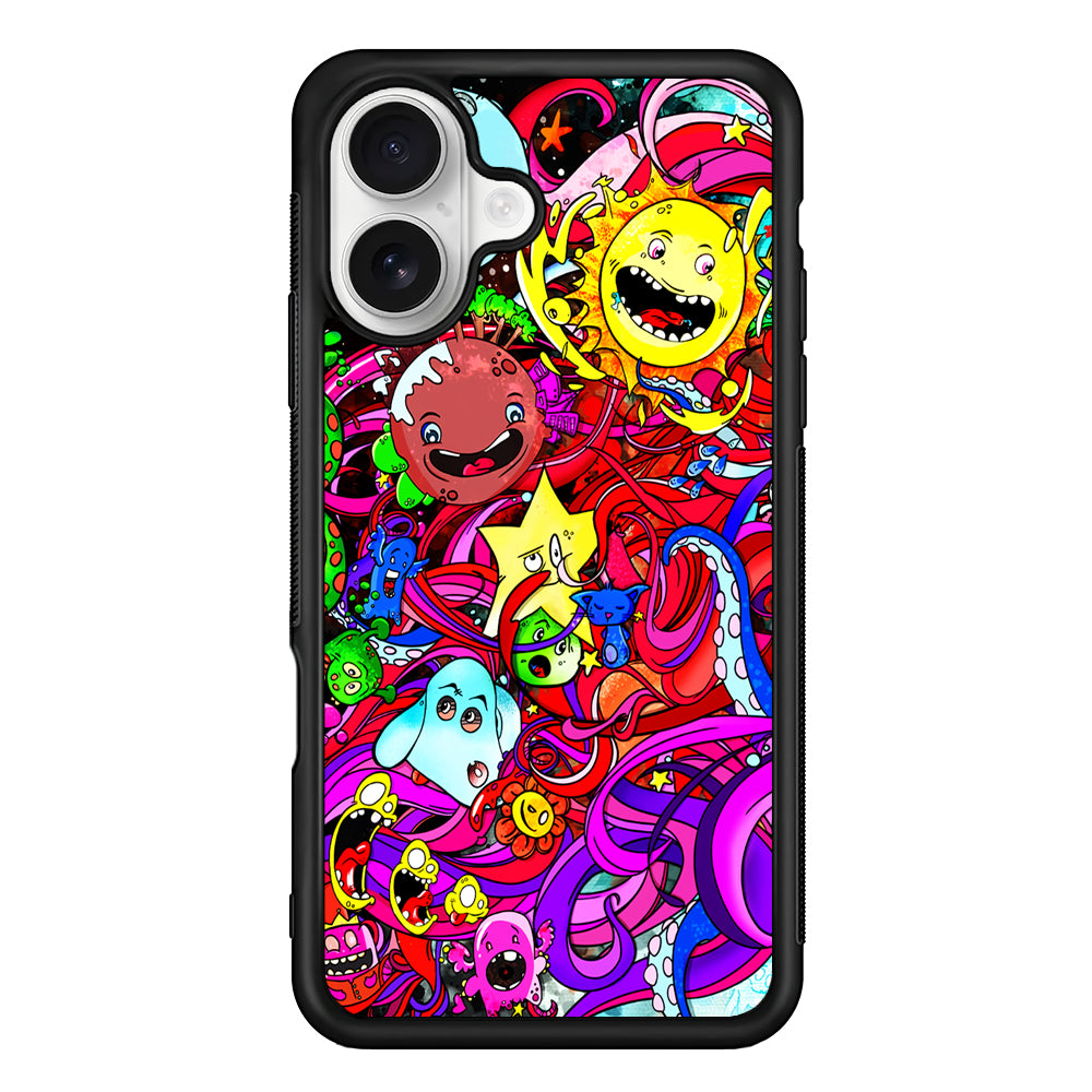 Planet Galaxy Doodle Art iPhone 16 Plus Case | Durable Protective Rubber Cover