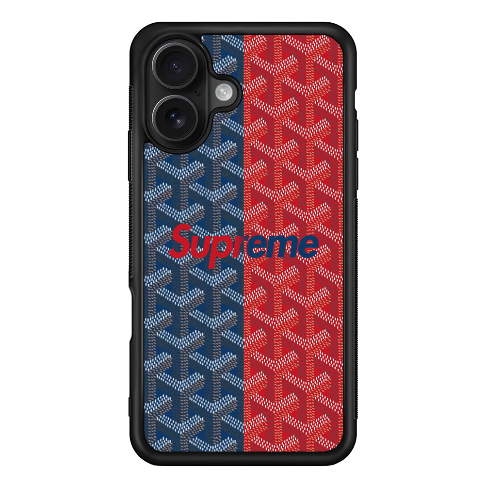 Supreme Blue Red Pattern iPhone 16 Case | Slim Rubber Case for iPhone 16