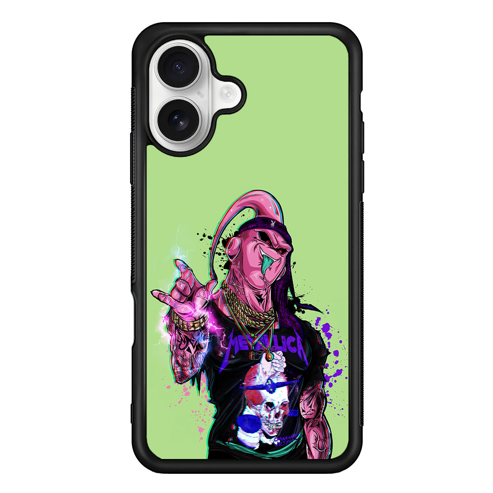 Majin Buu Metallica Style iPhone 16 Plus Case | Durable Protective Rubber Cover