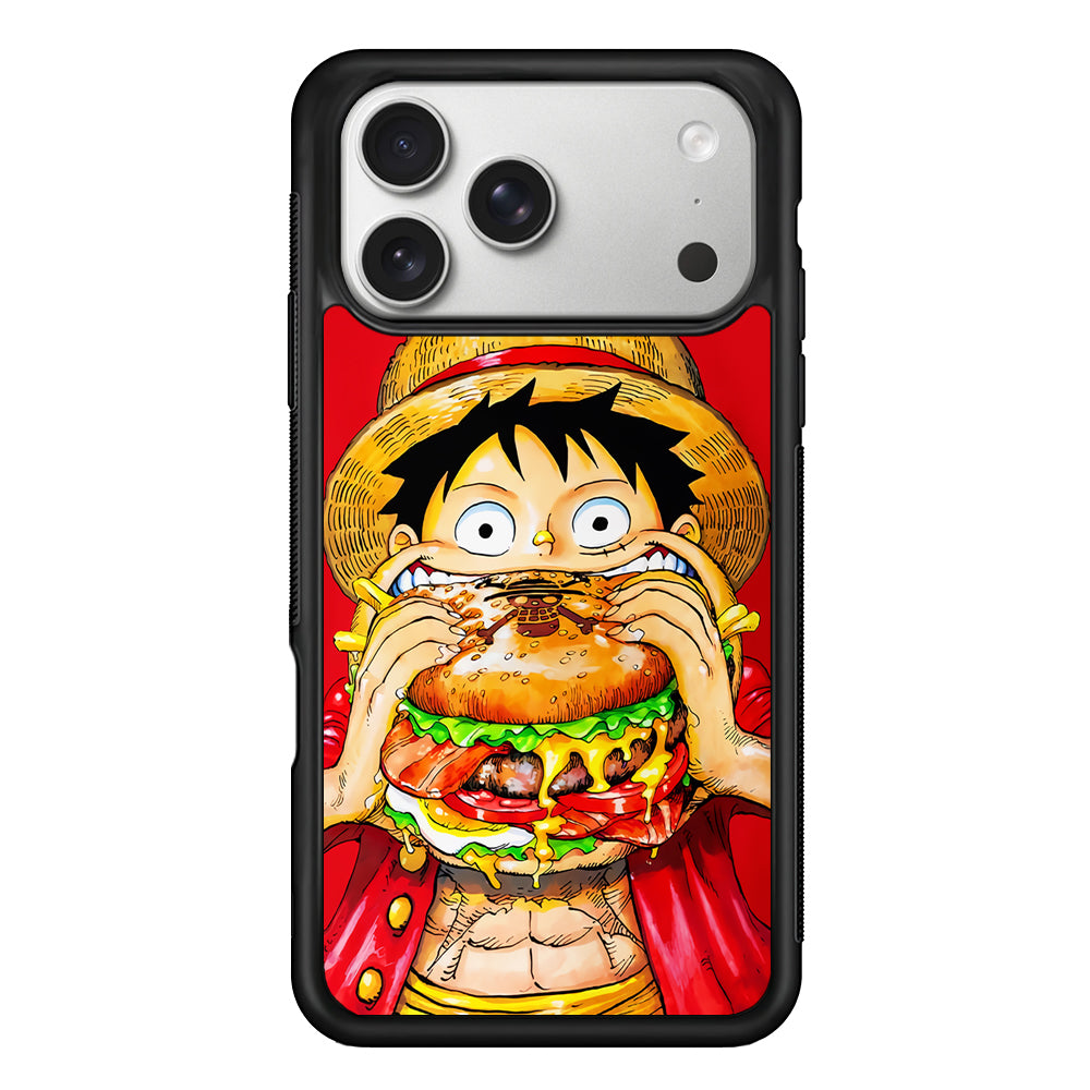 Monkey D Luffy Eating a Burger iPhone 17 Pro Case | Slim Rubber Case for iPhone 17 Pro