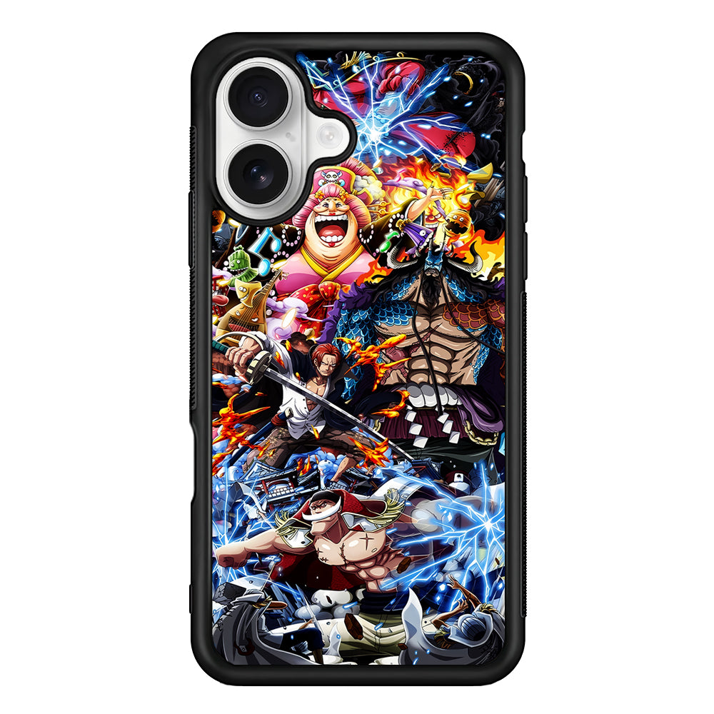 One Piece All Yonkou iPhone 16 Plus Case | Durable Protective Rubber Cover