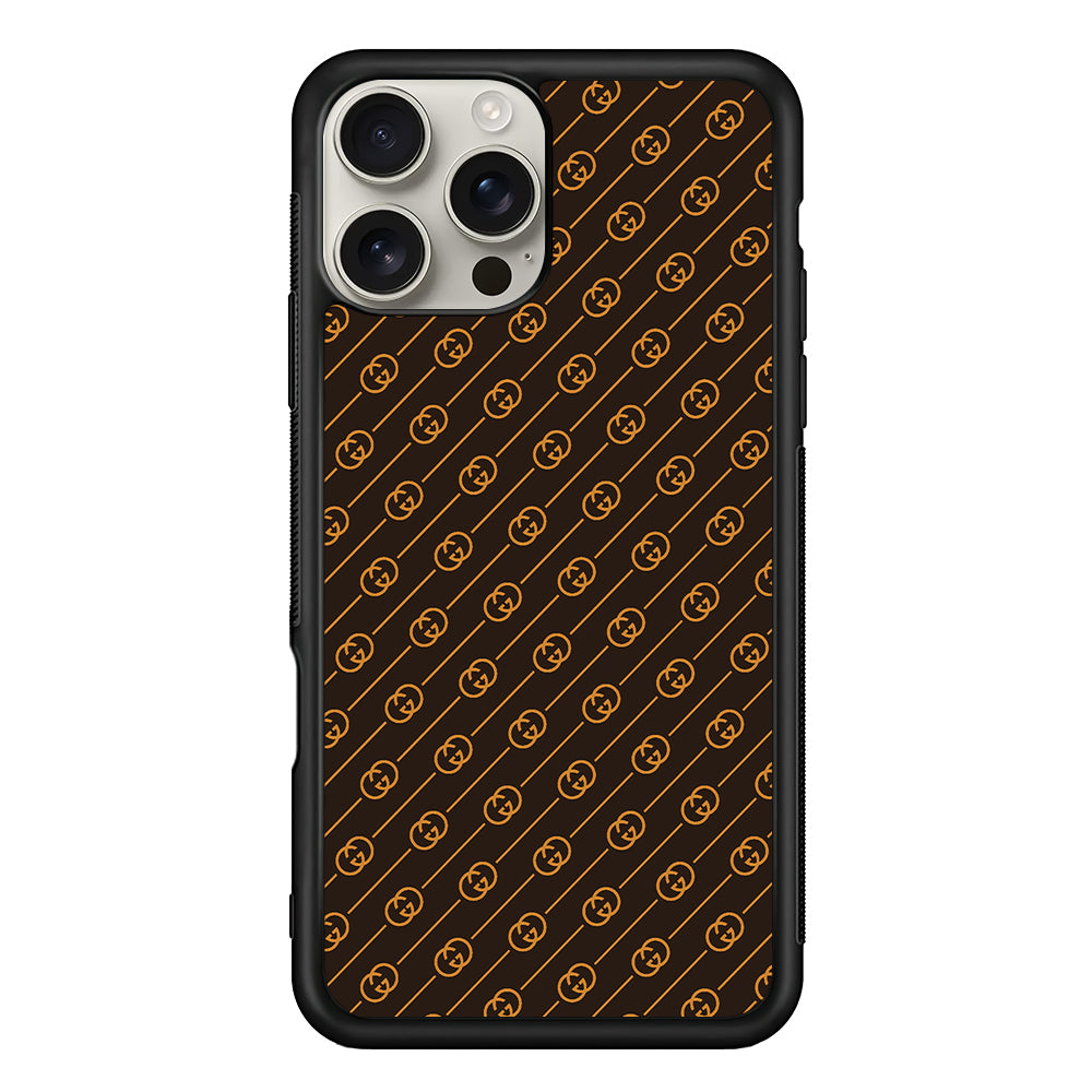 Gucci Brown Pattern iPhone 16 Pro Max Case | Slim Rubber Case for iPhone 16 Pro Max