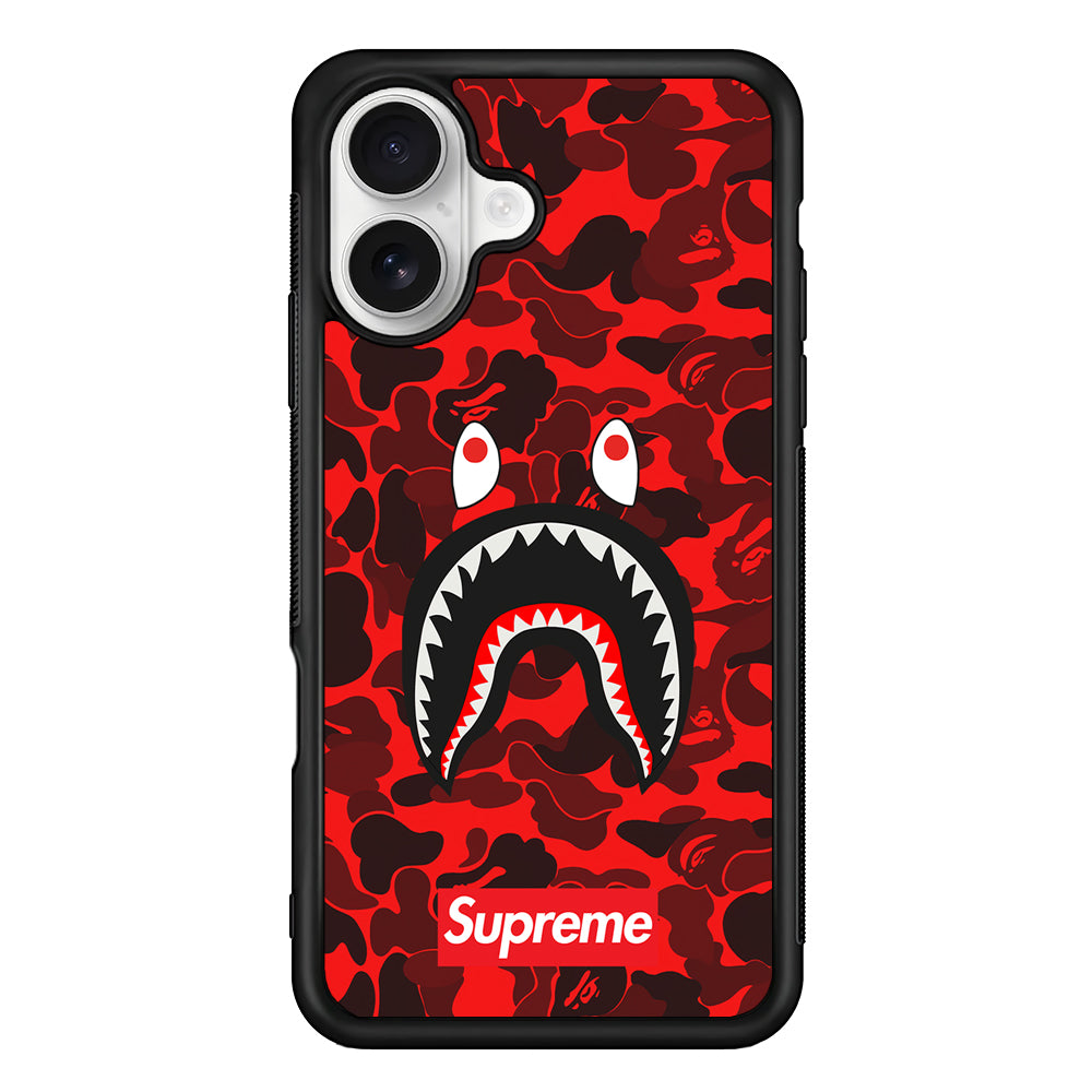 Bape Supreme Red Camo iPhone 16 Plus Case | Slim Rubber Case for iPhone 16 Plus