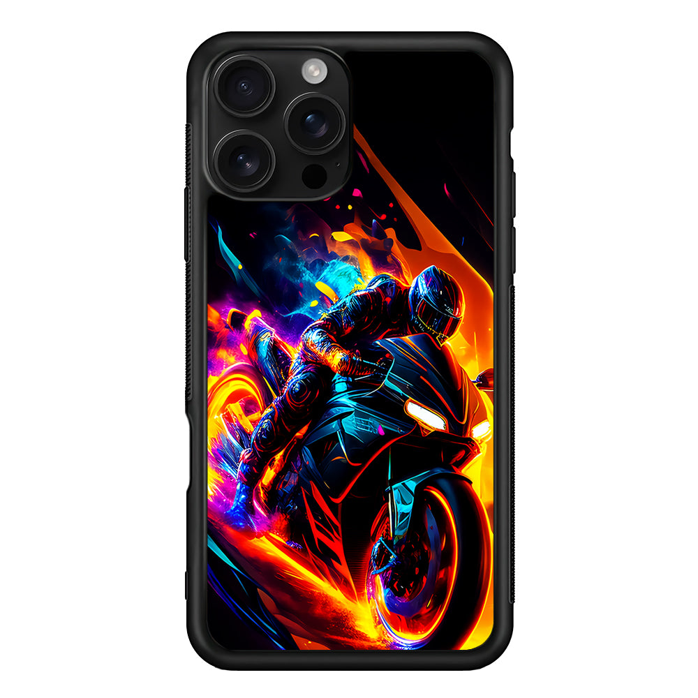 The Neon Cyber Ride Motorbike iPhone 16 Pro Case | Durable Protective Case for iPhone 16 Pro